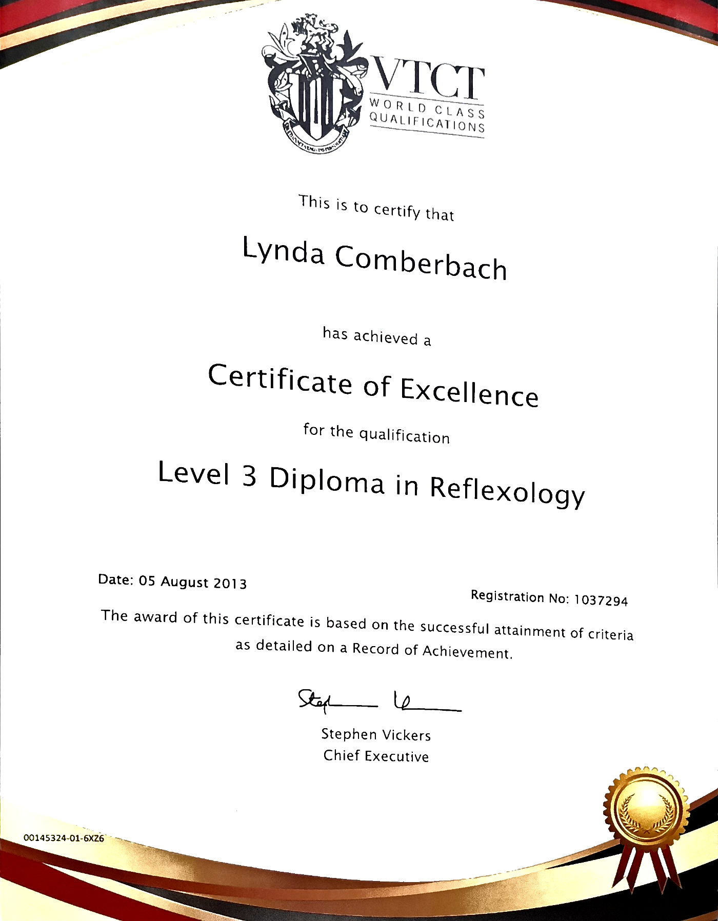 VTCT Certificate of Excellence, Reflexology